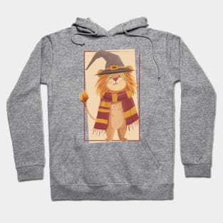 Whimsical Wizard Lion with a Scarf - Fantasy Hoodie